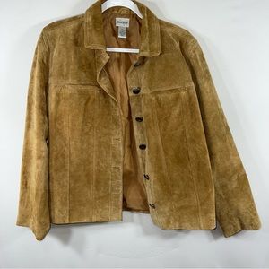 Chico’s Tan Suede Leather Button Down Jacket size 8 Med